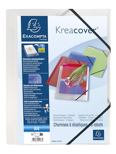 Exacompta 55188E Kreacover Packung (mit 5 Sammelmappe, DIN A4, 21 x 29,7 cm, aus PP mit 3 Klappen, mit Gummizug, blickdich) 5 Stück kristall von Exacompta