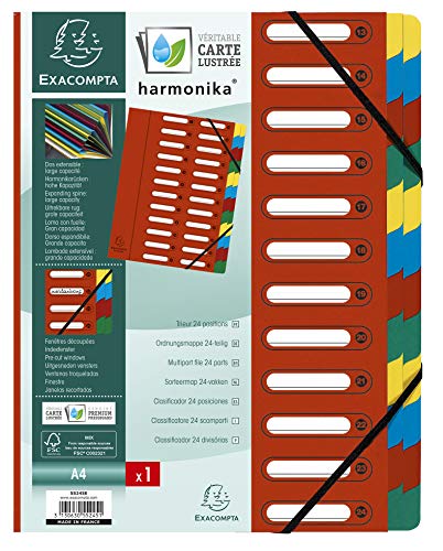 Exacompta 55245E Premium Ordnungsmappe Harmonika. Aus extra starkem Colorspan-Karton DIN A4 24 Fächer und 2 Gummizüge mit Indexfenster und dehnbarem Rücken Register-Mappe rot Exacompta 55245E Premium Ordnungsmappe Harmonika. Aus extra starkem Colorspan-Karton DIN A4 24 Fächer und 2 Gummizüge mit Indexfenster und dehnbarem Rücken Register-Mappe rot von Exacompta