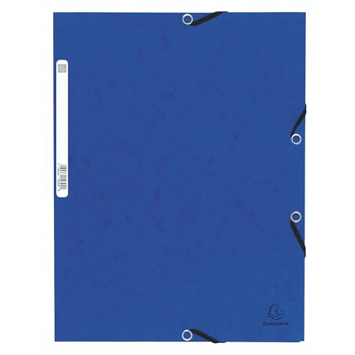 Exacompta 55302E Packung (mit 10 Sammelmappen, mit Rückenetikette, 355 g, 3 Klappen, Gummizug, DIN A4, 21 x 29,7 cm) 10 Stück blau von Exacompta