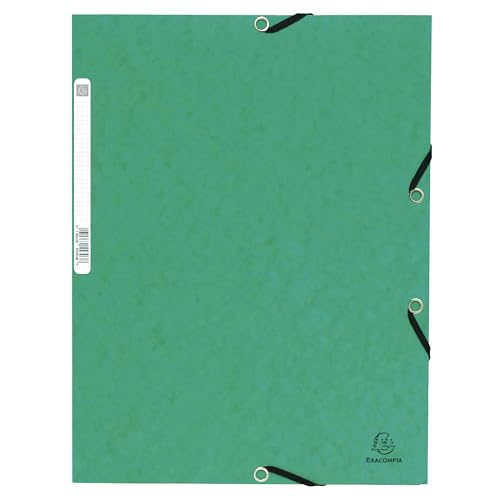 Exacompta 55303E Packung (mit 10 Sammelmappen, mit Rückenetikette, 355 g, 3 Klappen, Gummizug, DIN A4, 21 x 29,7 cm) 10 Stück grün von Exacompta