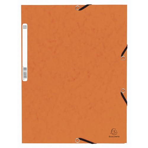 Exacompta 55304E Packung (mit 10 Sammelmappen, mit Rückenetikette, 355 g, 3 Klappen, Gummizug, DIN A4, 21 x 29,7 cm) 10 Stück orange von Exacompta