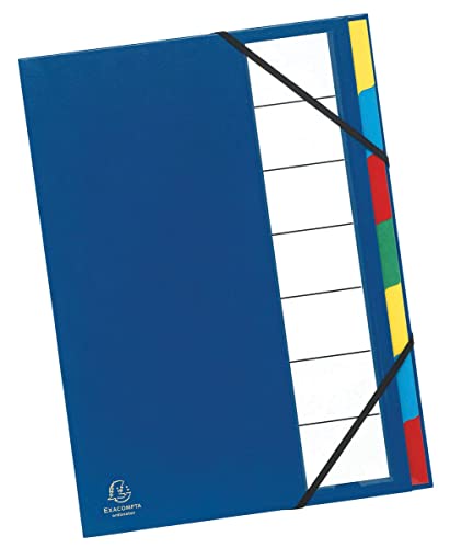 Exacompta 55322E Premium Ordnungsmappe Ordonator. Mit festem Einband für DIN A4 7 Fächer und 2 Gummizüge mit Indexfenster und dehnbarem Rücken Fächermappe Register-Mappe blau von Exacompta