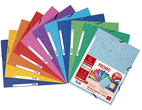 Exacompta 55501AMZE 11er Pack Premium Einschlagmappe. Aus extra starkem Colorspan-Karton mit 3 Innenklappen und 2 Gummizügen DIN A4 farbig sortiert Sammelmappe Dokumentenmappe für Büro und Schule von Exacompta