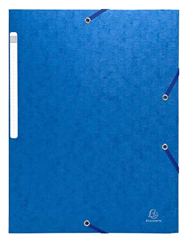Exacompta 55752E Einschlagmappe Scotten aus Colorspan-Karton DIN A4 2 Gummizügen und 3 Klappen und Beschriftungsetikett blau Sammelmappe Dokumentenmappe von Exacompta