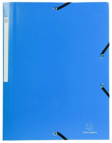 Exacompta 55802E 10er Pack Einschlagmappen aus Kunststoff mit 3 Klappen und 2 Gummizügen, 24 x 32 cm, DIN A4, Blau Sammelmappe Dokumentenmappe für Büro und Schule von Exacompta