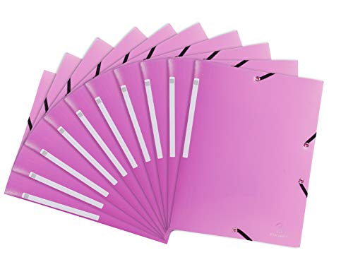 Exacompta 55820E Packung (mit 10 Sammelmappen aus PP mit 3 Klappen, Gummizug, blickdicht, Ideal für Ihre Dokumente DIN A4) 10 Stück rosa von Exacompta