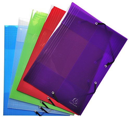 Exacompta 56701E Packung (mit 5 Sammelmappen, Crystal Colours, 3 Klappen, Gummizug, PP 500µ, DIN A4) 5 Stück farbig sortiert von Exacompta