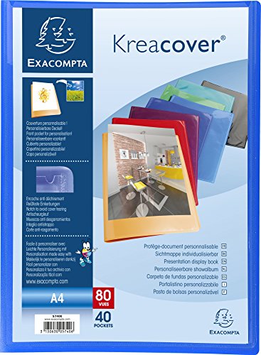 Exacompta 5740E 12er Pack Premium Sichtmappe KreaCover aus transluzenten Kunststoff DIN A4 mit 40 Klarsichthüllen, 80 Sichten, farbig sortiert, Aktenhülle, Prospekthülle von Exacompta