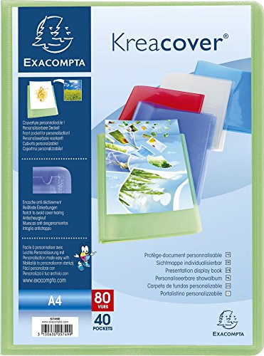 Exacompta 5749E 5er Pack Premium Sichtmappe KreaCover aus transluzenten Kunststoff DIN A4 mit 40 Klarsichthüllen, 80 Sichten, farbig sortiert, Aktenhülle, Prospekthülle von Exacompta