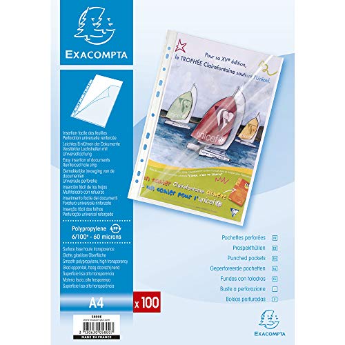 Exacompta 5800E 100er Pack PP-Kunststoff Prospekthüllen Standard. Für DIN A4 transparent glasklar oben und seitlich offen Klarsichtfolie Klarsichthülle ideal für Ordner Ringbücher und Hefter von Exacompta