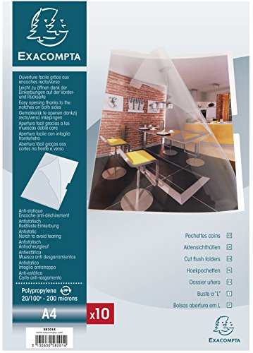 Exacompta 58201E Packung (mit 10 Aktensichthüllen, aus Festem PP 200µ, mit Einkerbung, DIN A4, 21 x 29,7 cm) 10er Pack kristall von Exacompta