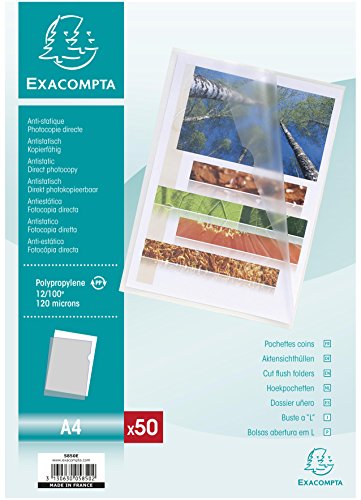 Exacompta 5850E 50er Pack PP-Kunststoff Aktenhüllen. Für DIN A4 transparent genarbt oben und seitlich offen Plastikhülle Klarsichthülle für Büro und die mobile Organisation von Exacompta