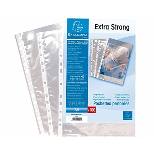 Exacompta - 5900E – Karton mit 1000 gelochten Hüllen PP glatt – Universal-Lochung 11 Löcher – Maße 23 x 30,5 cm – Format A4 – Farbe Crystal von Exacompta