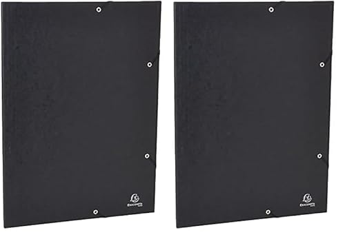 Exacompta 59502E Einschlagmappen DIN A3. Aus Colorspan-Karton mit 3 Klappen und 2 Gummizügen, 24 x 32 cm, DIN A4, schwarz Sammelmappe Dokumentenmappe für Büro und Schule (Packung mit 2) von Exacompta