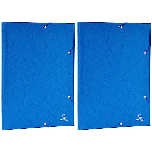 Exacompta 59507E Sammelmappe (Gummizug, 3 Klappen, Manila Karton 600 gm², für DIN A3, 29,7 x 42 cm) 1 Stück blau (Packung mit 2) von Exacompta