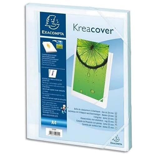Exacompta 59589E Sammelbox KreaCover 25mm mit Gummizug aus blickdichtem Kunststoff mit Klarsichthülle am Vorderdeckel für DIN A4 Archivbox Heftbox Dokumentenbox Zeichenbox Sammelmappe weiß von Exacompta