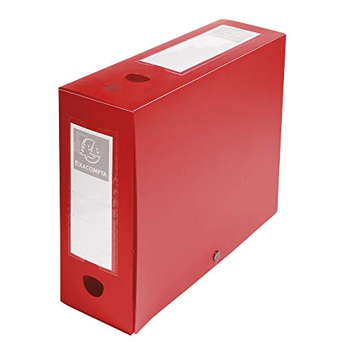 Exacompta 59935E Sammelbox OPAK 100mm mit Druckknopf aus blickdichtem Kunststoff für DIN A4 Archivbox Heftbox Zeichenbox Sammelmappe rot von Exacompta