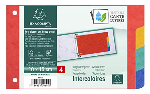 Exacompta 604E Karton-Register für DIN A6 aus starkem Colorspankarton 4-teilig 10 x 15 cm vollfarbig 4 Farben für Karteikarten Trennblätter Trennstreifen von Exacompta
