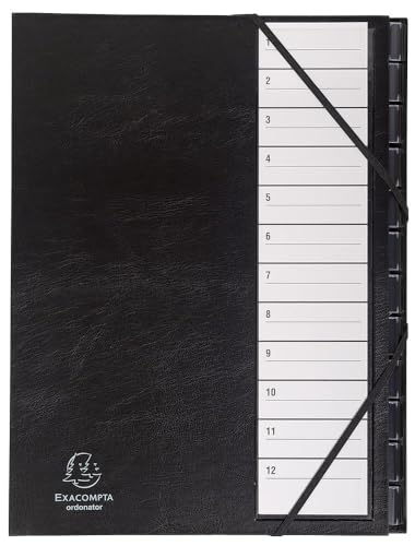 Exacompta 625665E Premium Ordnungsmappe Ordonator. Mit festem Einband für DIN A4 und 12 Fächern 1-12 mit dehbarem Rücken, 2 Gummizügen, Etikettenhalter, Kartenreiter mit Lupeneffekt schwarz Exacompta 625665E Premium Ordnungsmappe Ordonator. Mit festem Einband für DIN A4 und 12 Fächern 1-12 mit dehbarem Rücken, 2 Gummizügen, Etikettenhalter, Kartenreiter mit Lupeneffekt schwarz von Exacompta