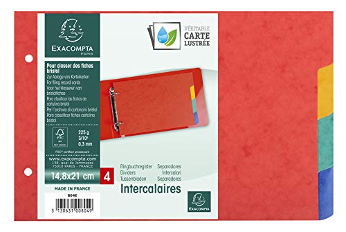 Exacompta 804E Karton-Register für DIN A5 aus starkem Colorspankarton 4-teilig 14,8 x 21 cm vollfarbig 4 Farben für Lernkartei Trennblätter Trennstreifen von Exacompta