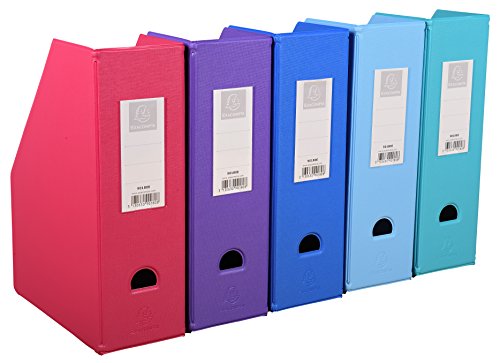 Exacompta 90180E Stehsammler DIN A4 10cm breit aus festem Karton mit PVC Bezug und aufgeklebtem Rückenschild und Griffloch perfekt zur Aufbewahrung von Zeitschriften Katalogen 1 Stück Zufallsfarbe von Exacompta