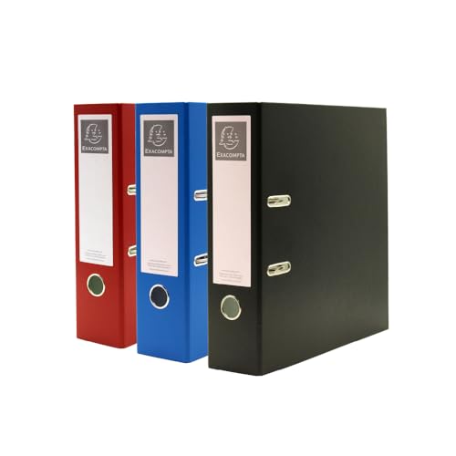 Exacompta A4 Aktenordner, 75 mm, Büro-Ringordner, sortiert, 3 Stück (schwarz, blau, rot), Schreibwarenordner für Papierkram und Dokumentenorganisation, 227/0000Z von Exacompta