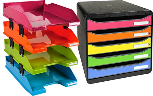 Exacompta Ablageboxen Special Set | Big-Box Plus Classic, harlekin + Set 4 Briefablagen Combo Clips Farbig Sortiert von Exacompta