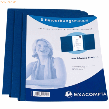 15 x Exacompta Bewerbungsmappe 3-teilig 1 Klemme Leinenstruktur blau V von Exacompta