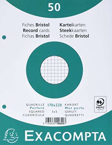 Exacompta Bristol Karteikarten, kariert, 100 Stück Quadriert und gelocht 170 x 220 mm weiß Exacompta Bristol Karteikarten, kariert, 100 Stück Quadriert und gelocht 170 x 220 mm weiß von Exacompta