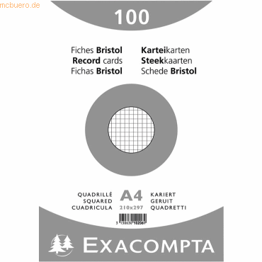 Exacompta Karteikarte 10206E DIN A4 kariert weiß 100 Stück Exacompta Karteikarte 10206E DIN A4 kariert weiß 100 Stück von Exacompta