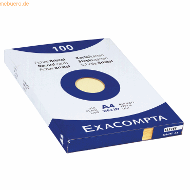 Exacompta Karteikarte 10326E DIN A4 blanko gelb 100 Stück von Exacompta