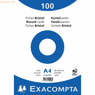 Exacompta Karteikarte 10506E DIN A4 blanko weiß 100 Stück von Exacompta