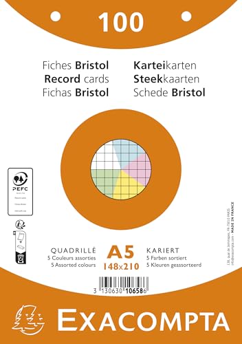 Exacompta Karteikarten, kariert, 5 x 5 mm, perforiert, eingeschweißt, für Tintenstrahldrucker, Laser- und Kopierer, 148 x 210 mm, 10 Packungen à 100 Stück, sortiert Exacompta Karteikarten, kariert, 5 x 5 mm, perforiert, eingeschweißt, für Tintenstrahldrucker, Laser- und Kopierer, 148 x 210 mm, 10 Packungen à 100 Stück, sortiert von Exacompta