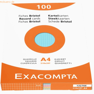 Exacompta Karteikarten A4 kariert farbig sortiert VE=100 Stück von Exacompta