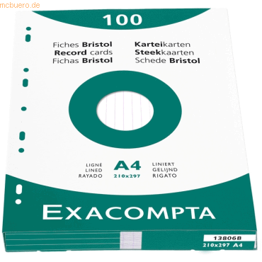 Exacompta Karteikarten A4 liniert weiß VE=100 Stück von Exacompta