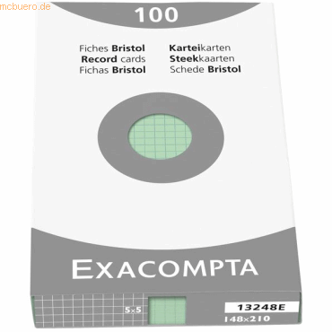 Exacompta Karteikarten A5 kariert grün VE=100 Stück von Exacompta