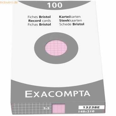 Exacompta Karteikarten A5 kariert rosa VE=100 Stück von Exacompta