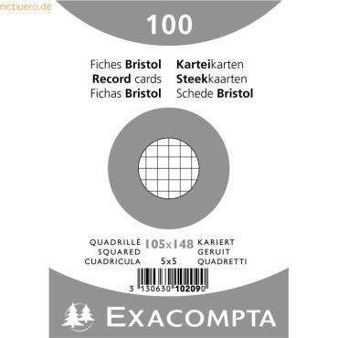 Exacompta Karteikarten A6 kariert weiß VE=100 Stück von Exacompta