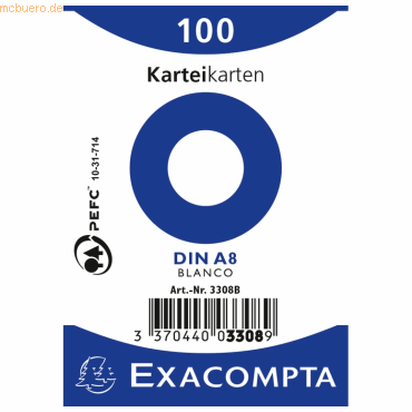 Exacompta Karteikarten A8 blanko weiß VE=100 Stück von Exacompta