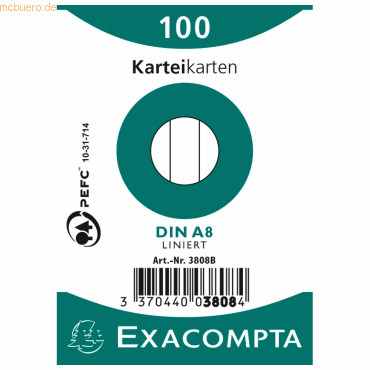 Exacompta Karteikarten A8 liniert weiß VE=100 Stück von Exacompta