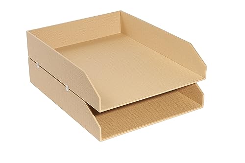 Exacompta 14602E 2er Pack Briefablagen Office by Me aus Recycling-Karton DIN A4+ Dokumente. Ideale Briefkörbe für Ihre Organisation. Robuste und stapelbare Ablagekörbe mit Textileffekt Beige von Exacompta
