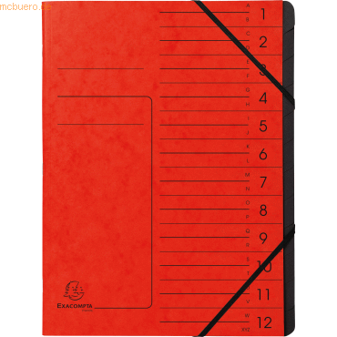 Exacompta Ordnungsmappe 541205E DIN A4 12 Fächer Karton rot von Exacompta