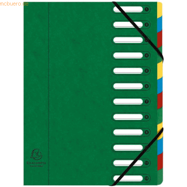 Exacompta Ordnungsmappe A4 12-teilig mit Gummizug grün von Exacompta