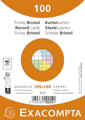 Exacompta - Ref. 10254E Karteikarten, kariert, 5x5, ungelocht, eingeschweißt, für Tintenstrahldrucker, Laser und Kopierer, 105 x 148 mm, 20 Packungen mit je 100 Stück, sortiert Exacompta - Ref. 10254E Karteikarten, kariert, 5x5, ungelocht, eingeschweißt, für Tintenstrahldrucker, Laser und Kopierer, 105 x 148 mm, 20 Packungen mit je 100 Stück, sortiert von Exacompta