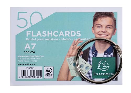 Exacompta - Ref. 10330E - Karton mit 19 Packungen à 50 Flashcards in Folie + Ring - liniert perforiert - Format A7 - zufällige Farbauswahl: weiß, rosa, blau, gelb, grün Exacompta - Ref. 10330E - Karton mit 19 Packungen à 50 Flashcards in Folie + Ring - liniert perforiert - Format A7 - zufällige Farbauswahl: weiß, rosa, blau, gelb, grün von EXACOMPTA