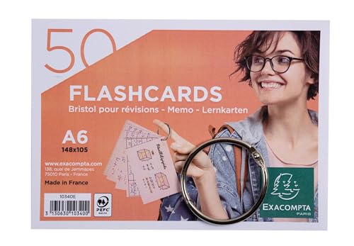 Exacompta - Ref. 10340E – Karton mit 19 Packungen mit je 50 Flashcards in Folie + Ring – liniert perforiert – Format A6 – zufällige Farbauswahl weiß, blau, gelb, rosa, grün Exacompta - Ref. 10340E – Karton mit 19 Packungen mit je 50 Flashcards in Folie + Ring – liniert perforiert – Format A6 – zufällige Farbauswahl weiß, blau, gelb, rosa, grün von Exacompta