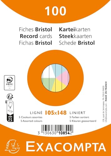 Exacompta - Ref. 10854E Karteikarten, liniert, ungelocht, eingeschweißt, für Tintenstrahldrucker, Laser- und Kopierer, Format 105 x 148 mm, verschiedene Farben, 100 Stück Exacompta - Ref. 10854E Karteikarten, liniert, ungelocht, eingeschweißt, für Tintenstrahldrucker, Laser- und Kopierer, Format 105 x 148 mm, verschiedene Farben, 100 Stück von Exacompta