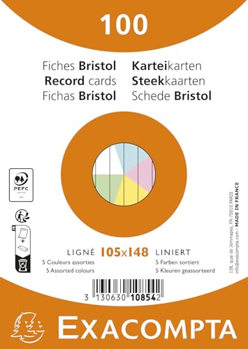 Exacompta - Ref. 10854E Karteikarten, liniert, ungelocht, foliert, für Tintenstrahldrucker, Laser- und Kopierer, Format 105 x 148 mm, 20 Packungen à 100 Stück, sortiert Exacompta - Ref. 10854E Karteikarten, liniert, ungelocht, foliert, für Tintenstrahldrucker, Laser- und Kopierer, Format 105 x 148 mm, 20 Packungen à 100 Stück, sortiert von Exacompta