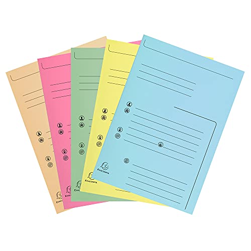 Exacompta - Ref. 334000E – Karton mit 5 Packungen mit je 25 Schnellhefter mit 2 Klappen SUPER 210 g/m² – Pastellfarben – PEFC™ zertifiziert – Maße: 24 x 32 cm für DIN A4-5 verschiedene Farben von Exacompta