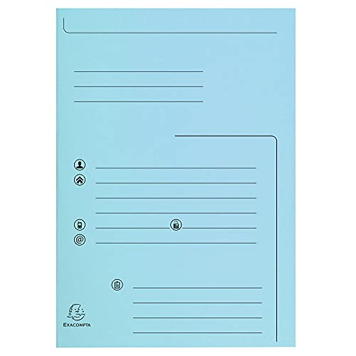 Exacompta - Ref. 334006E – Karton mit 5 Packungen mit je 25 Schnellheftern bedruckt mit 2 Klappen SUPER 210 g/m² – Pastellfarben – PEFC™ zertifiziert – Maße: 24 x 32 cm für DIN A4 – Farbe Hellblau von Exacompta